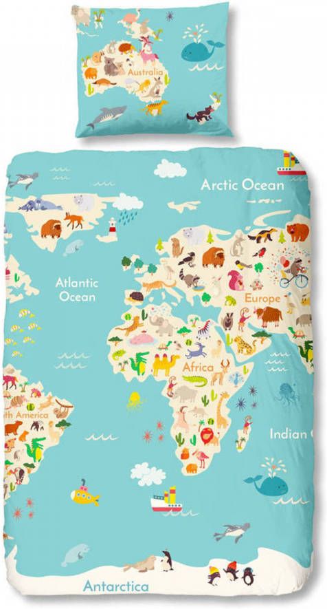 Good Morning Dekbedovertrek 5739 P World Map 140x0 2 Cm Meerkleurig Vindjeschoen Nl