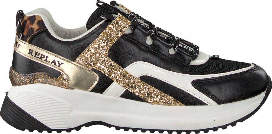 REPLAY Comet JR sneakers zwart/goud/panterprint - Vindjeschoen.nl