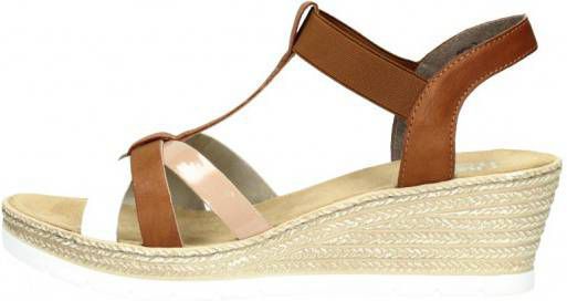 Cognac Sandalen met Sleehak Rieker - Vindjeschoen.nl