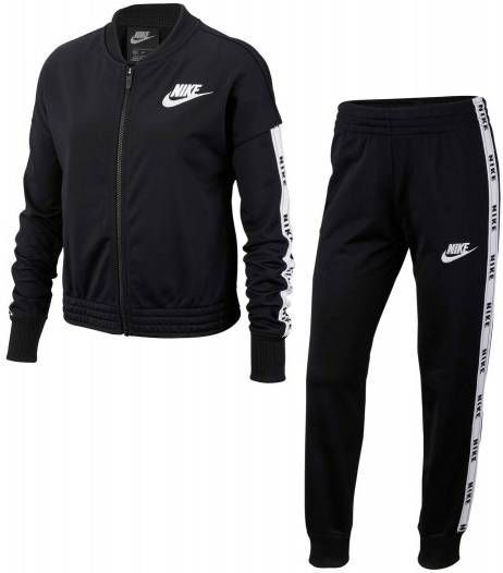Nike Meisjes Tricot Trainingspak Junior Black/White/Black/White/White Kind  - Vindjeschoen.nl
