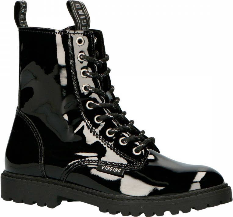 Vingino Eva High lak veterboots zwart - Vindjeschoen.nl